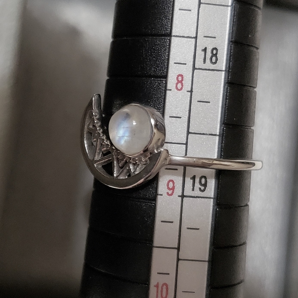 Rainbow Moonstone Crescent Moon Ring - image 5